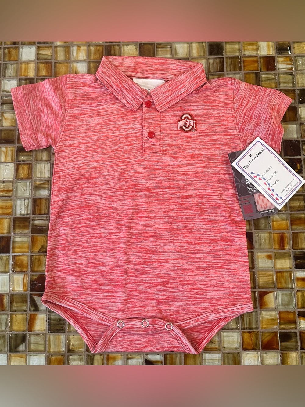 NWT Ohio State Buckeyes Baby Space-Dye Golf Polo Bodysuit~12M~Two Feet Ahead